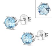 5mm Round Prong-Set Blue Topaz Sterling Silver Stud Earrings - e444